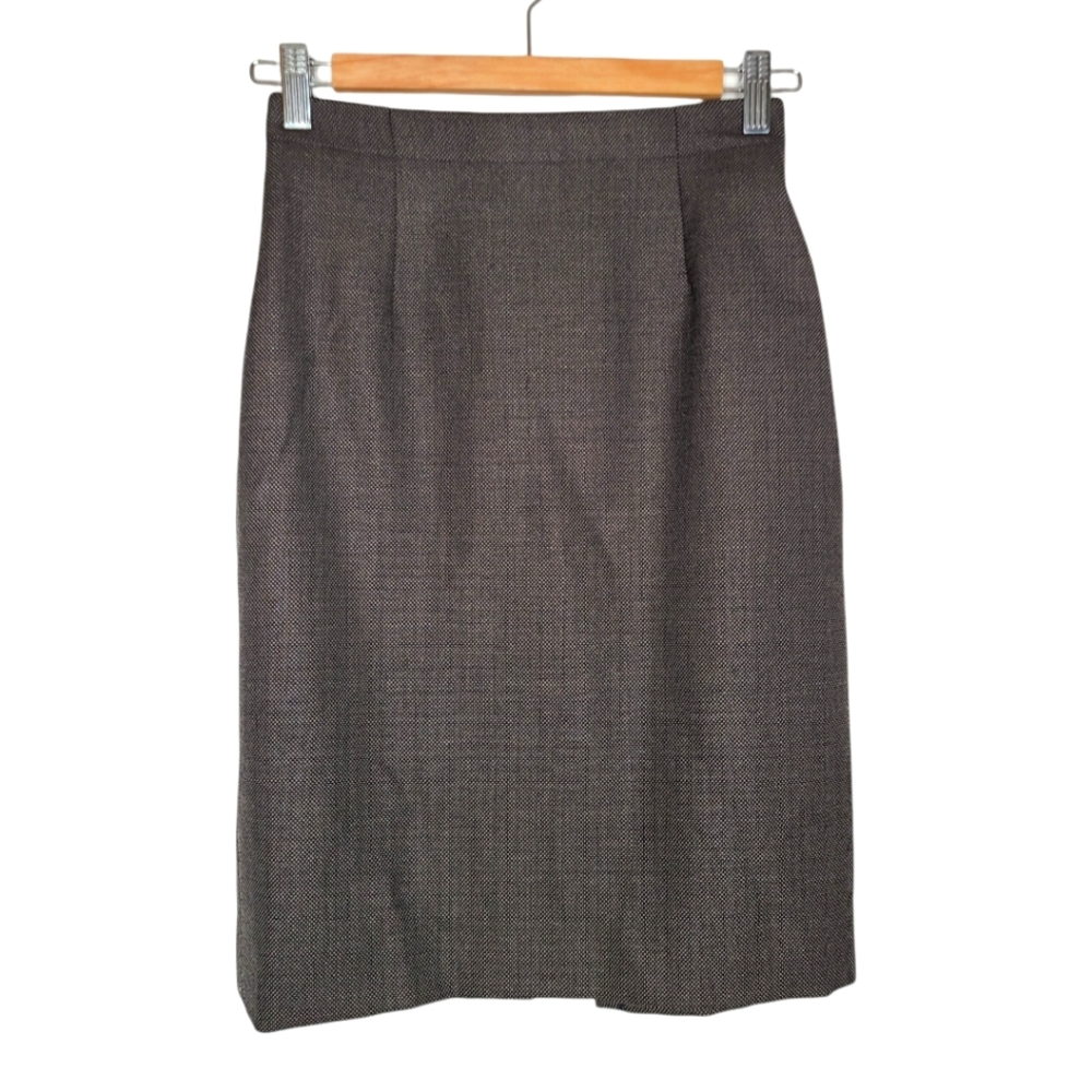 Vintage Wool Birdseye Black Brown Tan Pencil Mini Skirt Paul Stuart 4